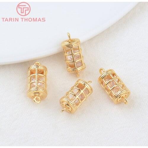 2PCS 6.7x15.8MM 24K Gold Color Brass with Zircon Cage Connector Charms Pendants High Quality Diy Jewelry Findings Accessories
