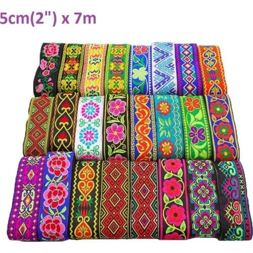 5CM Width Ethnic Embroidered Jacquard Ribbons Trim Lace Fabric DIY Decoration Handcraft Apparel Sewing Headwear Accessories