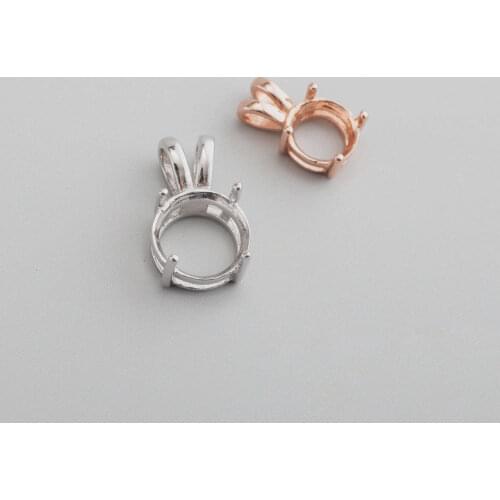 6-8MM Solid 925 Sterling Silver Rose Gold Simple Round 4 Prongs Gemstone Prong Bezel Settings DIY Pendant 1411240