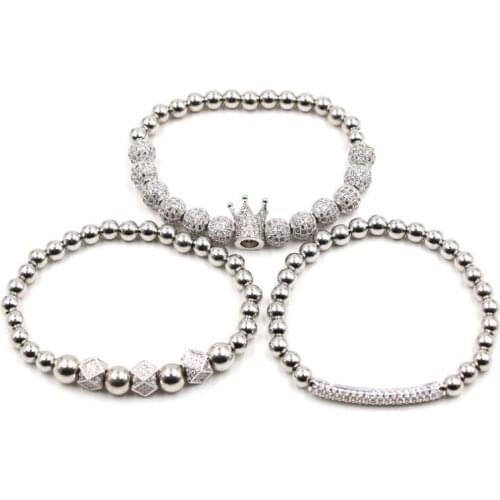 8mm 3set/lot rf423 silver gold Crown copper micro pave cz zircon cubic zirconia Bracelet adjusted Macrame Charm Bangles