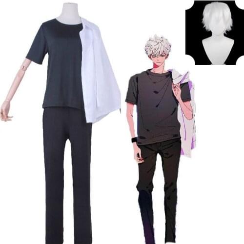 Anime Limit DEVIL GAME Time Agent Luguang Cosplay Top Coat Pants Outfit Short Silver White Wig Halloween Carnival Party Props