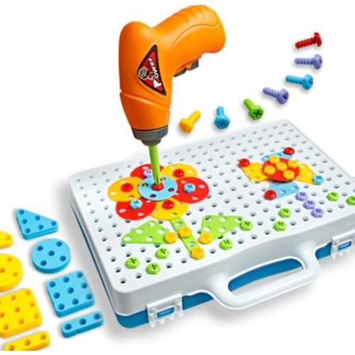 Childrens toy electric drill nut disassembly and assembly paired tool table to disassemble and assemble screws and puzzle toys