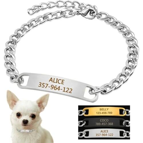 Dog Training Collar with ID Dog Tag Snake P Slip Chians Choke Collar Metal Chain For Small Medium Pets 22-30cm Black Gold Silver