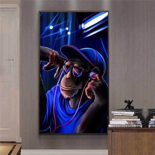 GOODECOR DJ Music Monkey Abstract Printed Oil Painting on Canvas Posters and Prints Cuadros Wall Art Pictures For Living Room