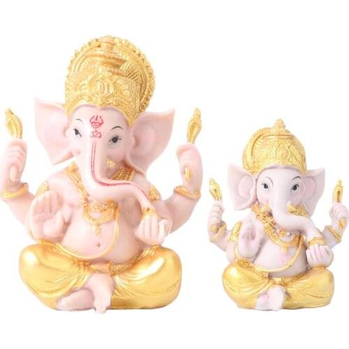 2pcs Hindu Elephant God Figurine Luck and Wealth Art Sculpture Home Statue Craft Adornment Decoration for Home