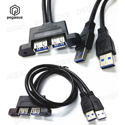 Dual USB 3.0 Type-A Male to Female External Conversion Extension Cable Lockable Panel Cable