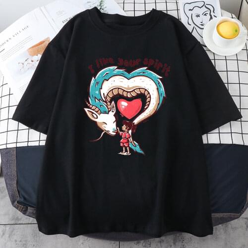 Summer Spirited Away Anime Womens T-Shirt Printed Harajuku INS Fashion T Shirt Korean Style Tops Soft Women Black T Shirts 2021