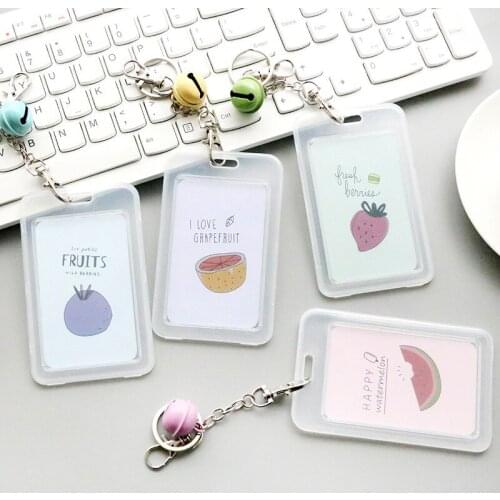 Hot IC Card Cover Plastic Protection Holder Cute Bell Cartoon Printing key Ring for Student Transparent Hard Name Tag