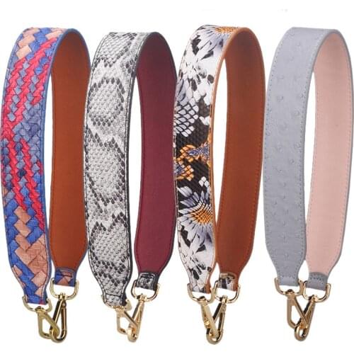 Fashion Serpentine Bag Belt snakeskin Print Bag Strap PU Leather Female Bag Handles Purse Strap Solid Color Gold Buckle Belt
