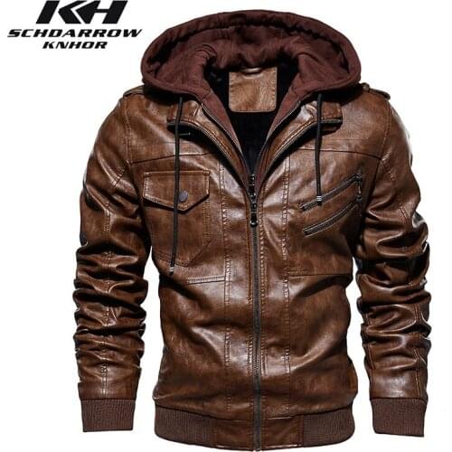 Mens Leather Jackets Mens Winter Hooded Warm Leather Jacket Men Casual Motorcycle PU Leather Jacket Coat Outerwear Male Clothes