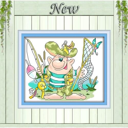 Fishing talent diy painting cartoon Counted Printed on canvas DMC 11CT 14CT chinese Cross Stitch kits Needlework Sets embroidery