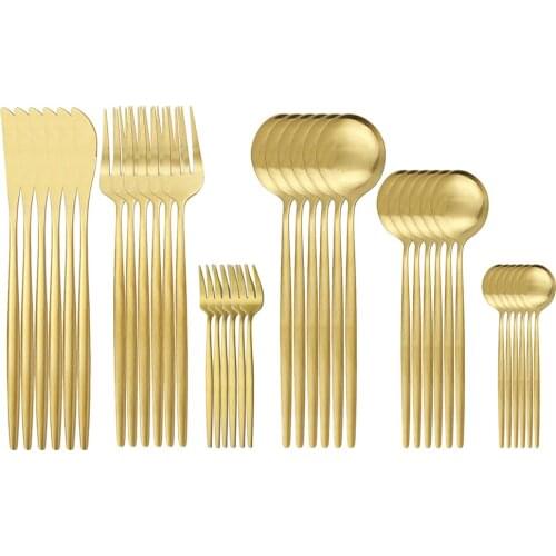 Gold Matte Cutlery Set 36Pcs Stainless Steel Dinnerware Fruit Cake Fork Tableware Set Kitchen Flatware Set Dessert Spoon Fork