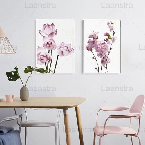 Pink Flower Branch Home Decoration Painting Lotus Peach Blossom Living Room Wall Canvas Poster Simple White Background Print