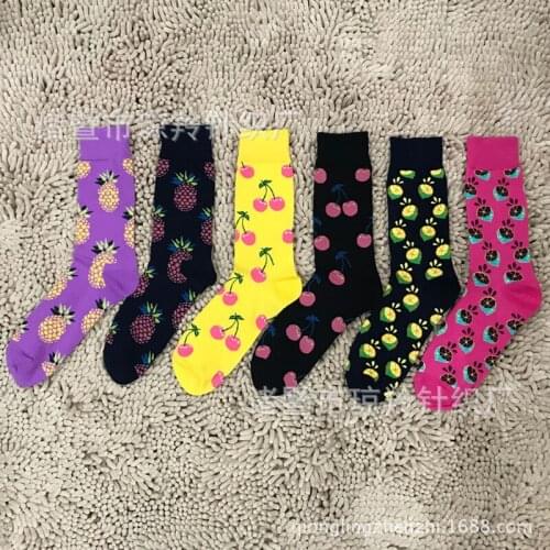Fashion Personality Men Fun Socks Cotton Jacquard Pineapple Cherry Lemon Men/women Premium Quality Harajuku Casual Socks sokken