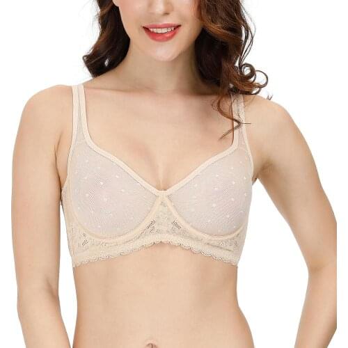 New Womens Sexy Bras Mesh Ultra Thin Cups Underwire Hollow Bra Intimates Lingerie Lace Bralette