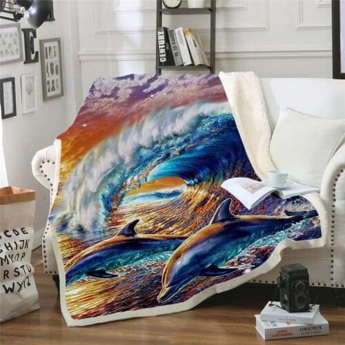 Plstar Cosmos Cute dolphin colorful animal Blanket 3D print Sherpa Blanket on Bed Home Textiles Dreamlike style-3