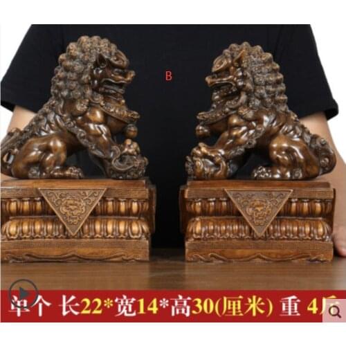 Resin lion crafts lucky fortune Chinese style imitation wood carving lion ornaments