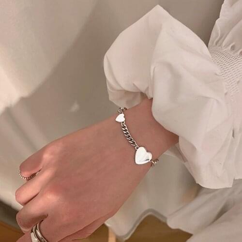 Silver Plated New Fashion Heart Pendant Charm Bracelet &Bangle Vintage Handmade Party Jewelry for Women Birthday Gift