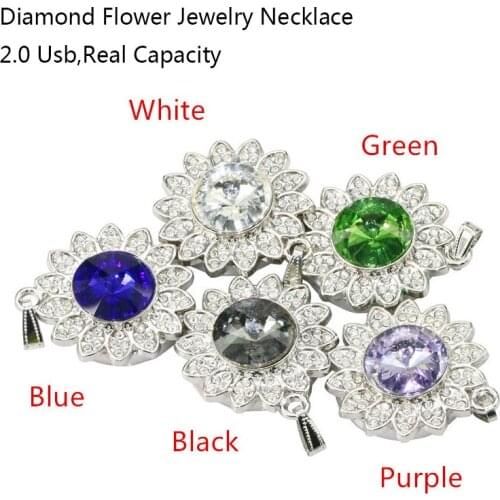 Diamond Flower USB Flash Drive 32GB 16GB 8GB Crystal Ocean Star Necklace Pen Drive Flash Pendrives Memory USB 2.0 Stick Storage