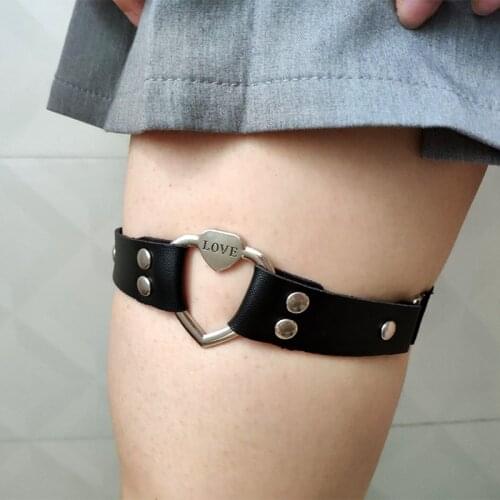 Sexy Women Elastic Heart Leather Leg Ring Garter Belt Punk LOVE Thigh Ring Punk Goth Harajuku Leather Harness 100% Handmade