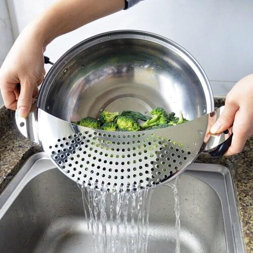 Steel Baffle Drain Pot Pan Side Funnel Strainer Leakproof Vegetable Rice Wash Water Filter Pasta Spaghetti Strainer Tool