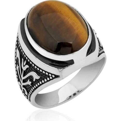 Tevuli 925 Sterling Silver Tulip embroidered Tiger Eye Ring