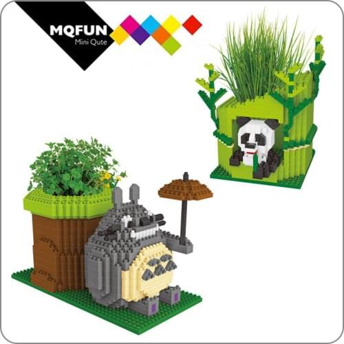 Wisehawk Anime cartoon planting grass game totoro panda Action Figure Mini Plastic Building Blocks bricks Model Educational Toy