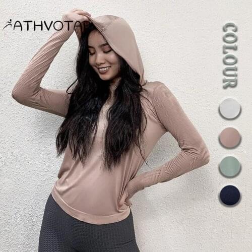 ATHVOTAR Women Sports Long Sleeve Hooded Sweatshirt Quick Dry Breathable Gym Clothes Letter Yoga Running Fitness Tops Shirt