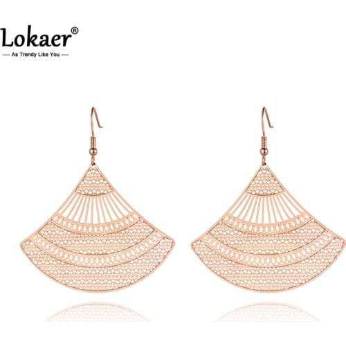 Lokaer Trendy Titanium Stainless Steel Hollow Geometry Sector Earrings Jewelry Hyperbole Dangle Earrings For Women Girls E19241