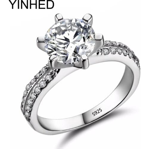 YINHED Shiny 8 Hearts and Arrows Cubic Zirconia CZ Wedding Rings for Women 925 Sterling Silver Jewelry Engagement Ring ZR258