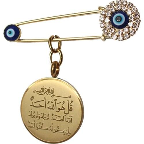 ZKD islam muslim Allah Al-IKHlAS evil eye Stainless Steel Scarf Hijab crystal Stainless Steel Pin brooch