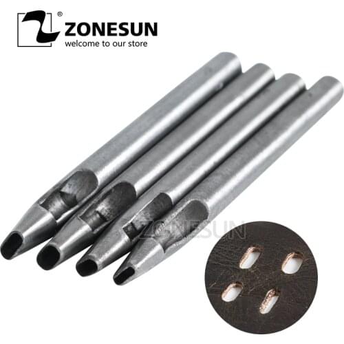 ZONESUN 4pc / Set DIY Ellipse Hollow Punch Tool LeatherCraft Watch Belt Handwork Hole Cutting Steel Puncher