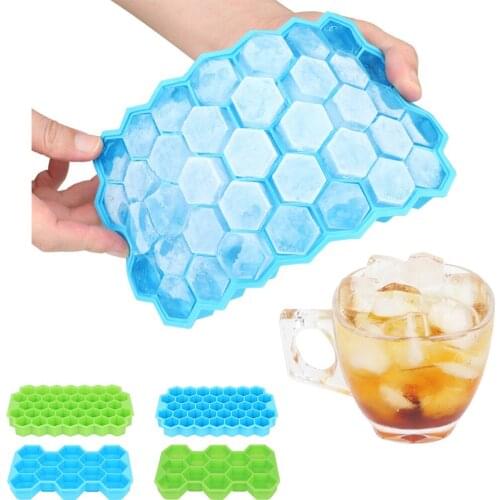 13/37 Grids Ice Cube Mold Leakproof Silicone Cube Maker Ice Cube Making Mold Hexagon Grids Ice Cube Tray with Lid