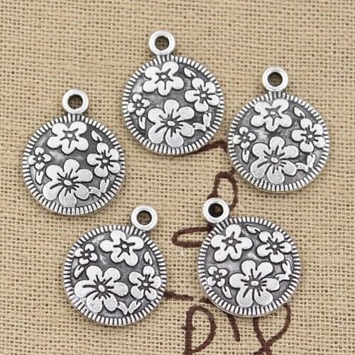 15pcs Charms Circle Flower 18x15mm Handmade Craft Pendant Making fit,Vintage Tibetan Silver color,DIY For Bracelet Necklace