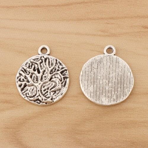 20 Pieces Tibetan Silver Hammered Tree & Moon Round Charms Pendants for Necklace Bracelet Jewellery Making 21x18mm