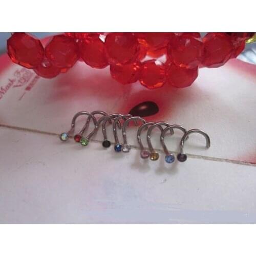 200pcs steel fishtail nose ring crystal nose studs fashion body piercing mix lots free shipping