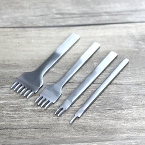 4pcs/set New 4mm Leather Craft Tools Hole Punches Stitching Punch Tool 1+2+4+6 Prong High Quality