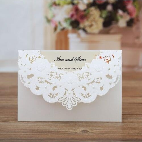 50pcs New Arrival Horizontal Laser Cut Wedding Invitation with Gold Hollow Flora Favors,Customizable