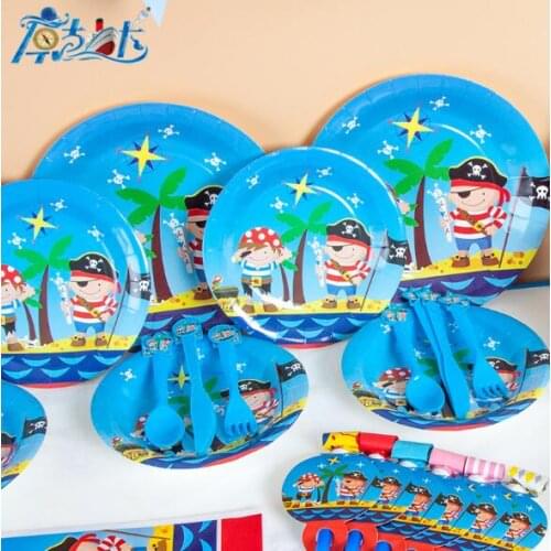 84pcs\lot new pirate Theme Package Kids Birthday Decoration Set Theme Party Supplies hat horn napkin Baby Birthday Party Pack
