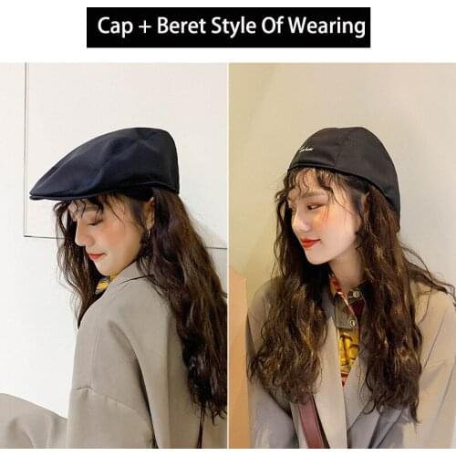 Beret+Newsboy Style Of Wearing Autumn Winter Thin Beret For Japanese Cool Sister Girl British Hats Painter Caps Black