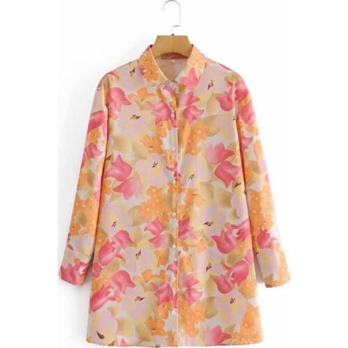 Vintage FLora Print Shirt Women Vintage Classic Loose Thin Long Sleeve Blouse Summer Streetwear Fashion Tops with Front Button