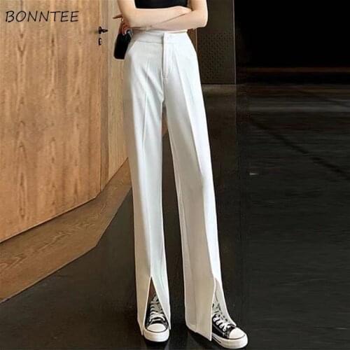 Casual Pants Women Stylish BF Style Harajuku Office Lady Korean Solid Side-split Basic Summer Comfortable Mujer Full Length Ins