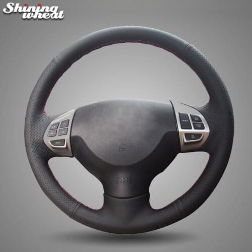 Shining wheat Black Genuine Leather Steering Wheel Cover for Mitsubishi Lancer EX 10 Lancer X Outlander ASX Colt Pajero Sport
