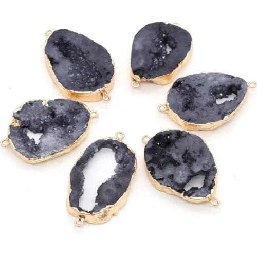 Natural Irregular Gray Druzy Agate Connector Fashion Jewelry DIY Bracelet Necklace Charm Jewelry Production 25x38-30x40mm