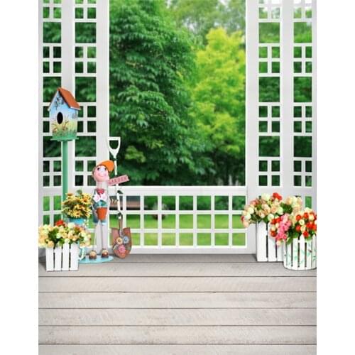 5x7ft Wooden Floor Flowers Tree Photography Backdrops Photo Props Studio Background