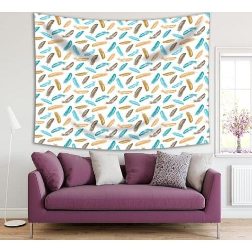 Tapestry Bird Feathers Pattern Modern Nature Theme Art in Turquoise Brown Colors Tribal Stylish Decorative Print