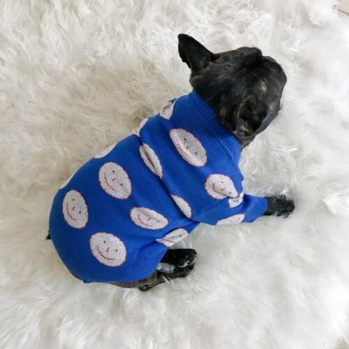 Autumn and winter warm expression printing cardigan core-spun yarn pullover cute French fighting pug pet sweater dog clothes