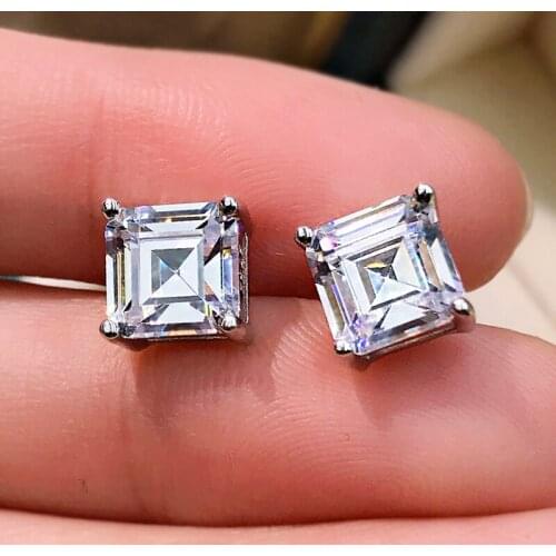 Classic 7MM Square Simulated Moissanite Stud Earrings 100% Pure 925 Sterling Silver Fine Jewelry Wedding Gifts