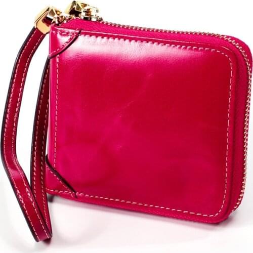 ID Wax Purse Women Wallet Fashion Card Holder Coin Purse Oil Genuine Leather Zipper Small Womens Leather RFID