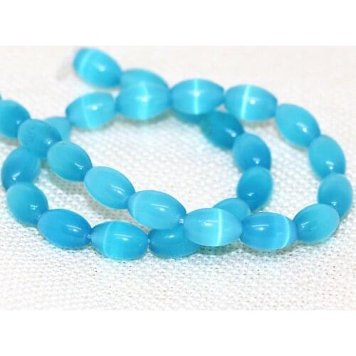 Beauty sky blue rice 8*12mm Mexican opal cats eyes loose beads wholesale retail factory outlet jewelry 14inch B1568